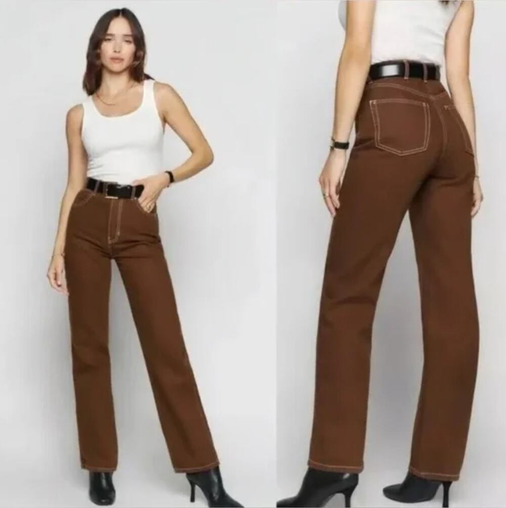 Reformation cowboy high rise straight jeans in chocolate